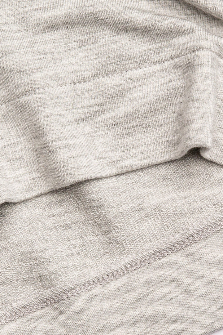 Heather grey mini terry lounge shorts with side slit, tie waistband & pockets. (7122608586852)