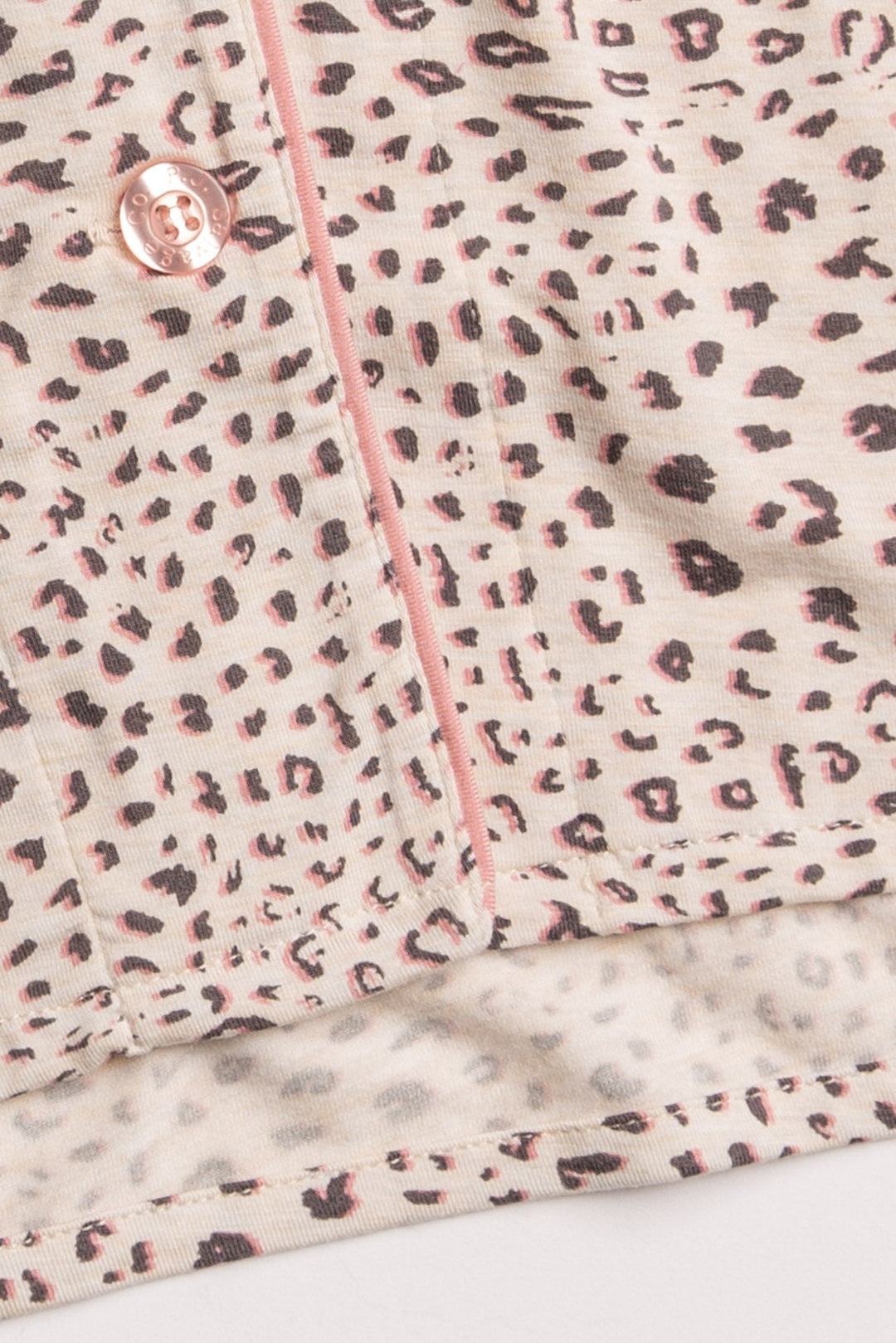 Ivory leopard print pajama set in modal jersey. Notch collar top, tie pant & embroidered sleep mask 'Sweet Dreams'. (7122609438820)