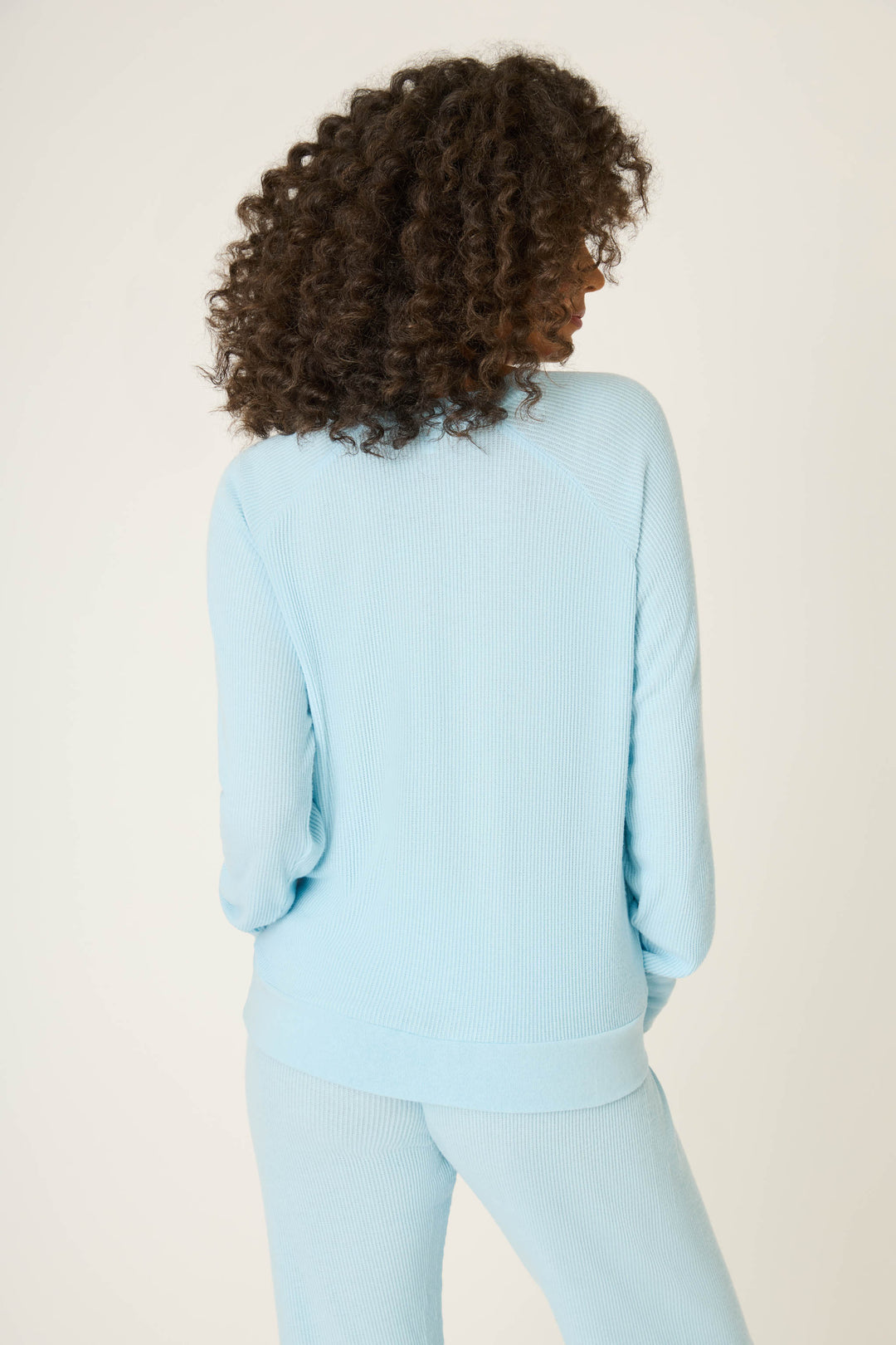 Textured Essentials Light Sky Long Sleeve V-Neck Top