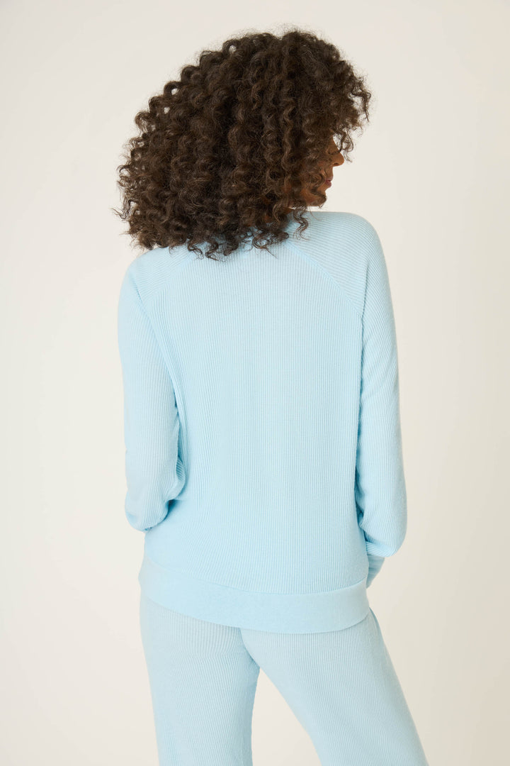 Textured Essentials Light Sky Long Sleeve V-Neck Top
