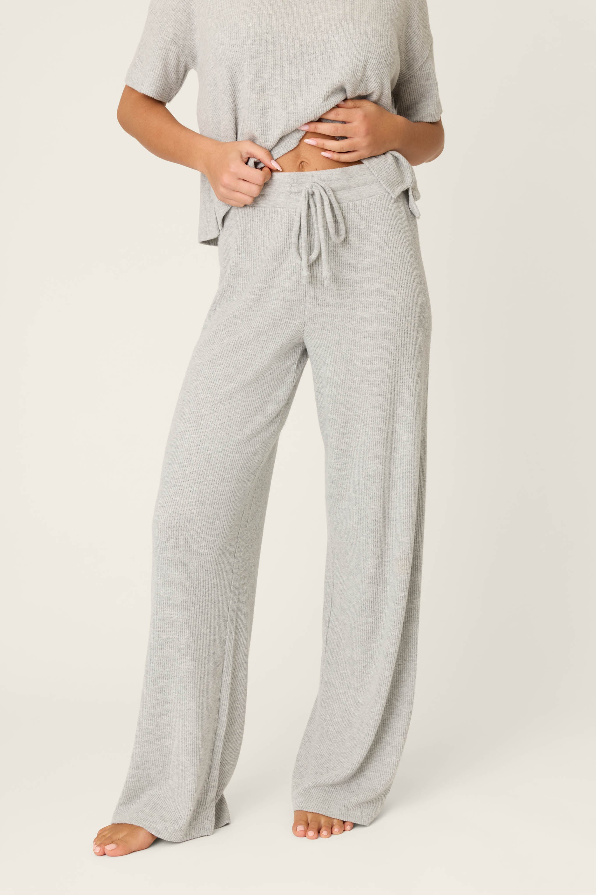 Textured Essentials Heather Grey Open Leg Pants | P.J. Salvage
