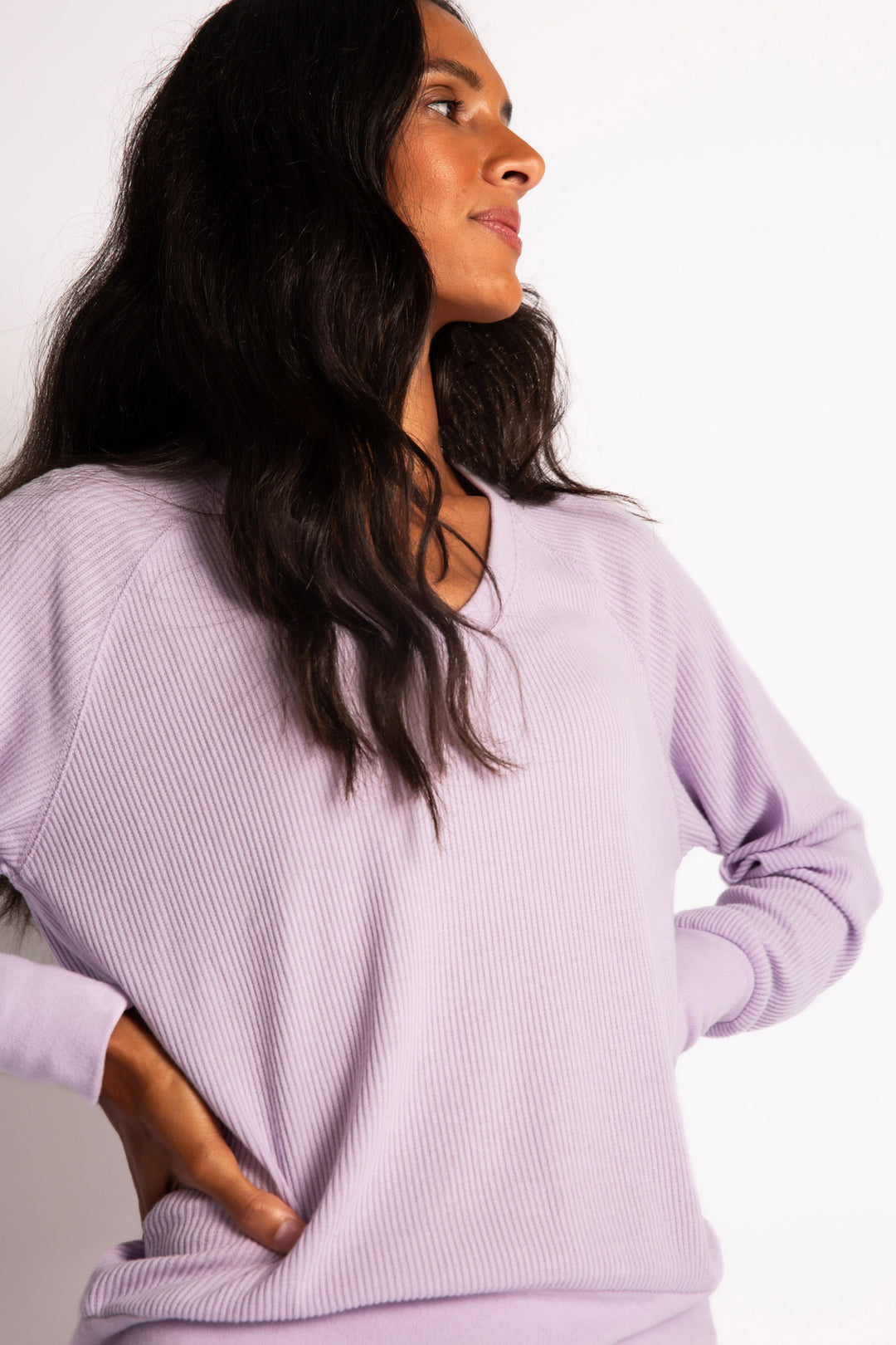 lavender jammie set in 2x2 peachy rib with a slim fit jammie pant & V-neck long sleeve top. (7375329362020)