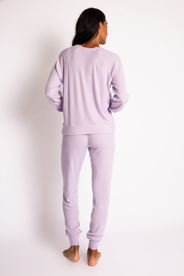 lavender jammie set in 2x2 peachy rib with a slim fit jammie pant & V-neck long sleeve top. (7375329362020)
