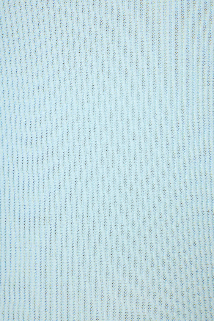 Close-up of the Textured Essentials Tank Top by P.J. Salvage—a sky-blue ribbed cotton-blend jersey tank with vertical textured lines for a soft, comfortable feel.