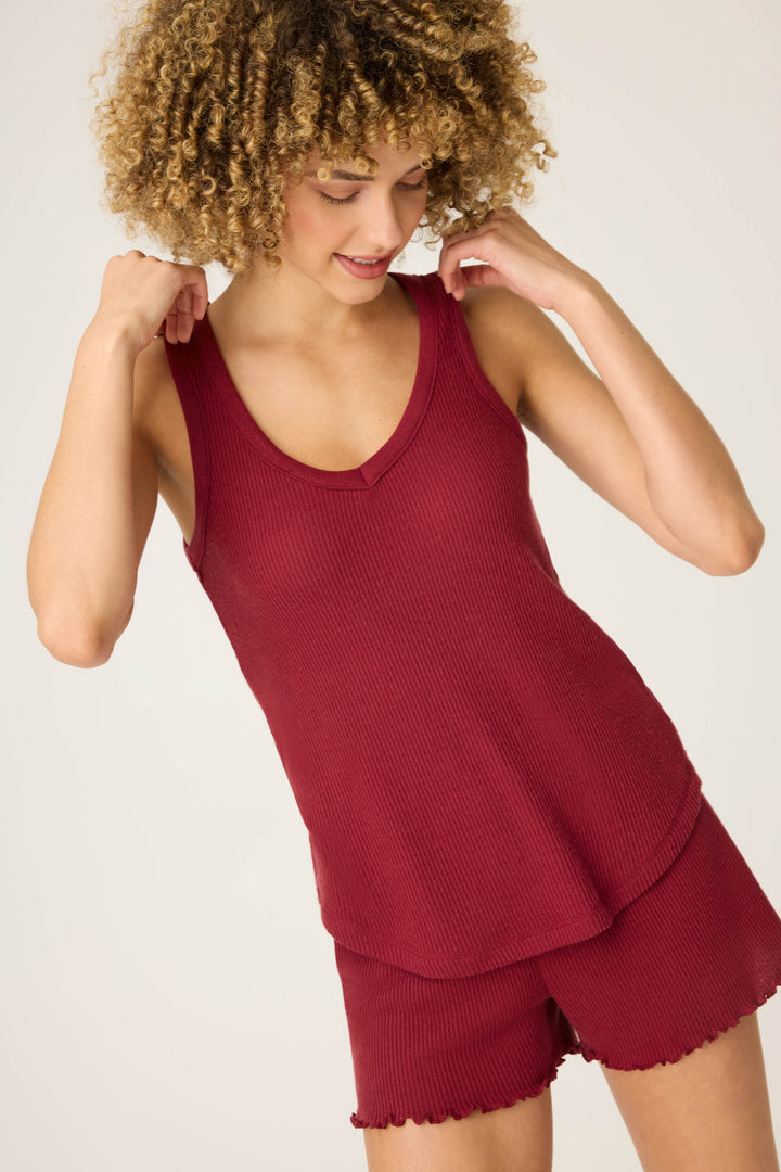 SOLID V - NECK TANK TEXTURED ESSENTIALS - port - Tank Tops - P.J. Salvage