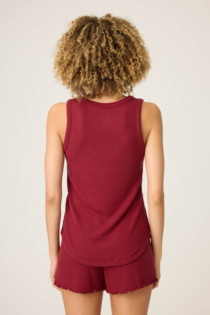 SOLID V - NECK TANK TEXTURED ESSENTIALS - port - Tank Tops - P.J. Salvage