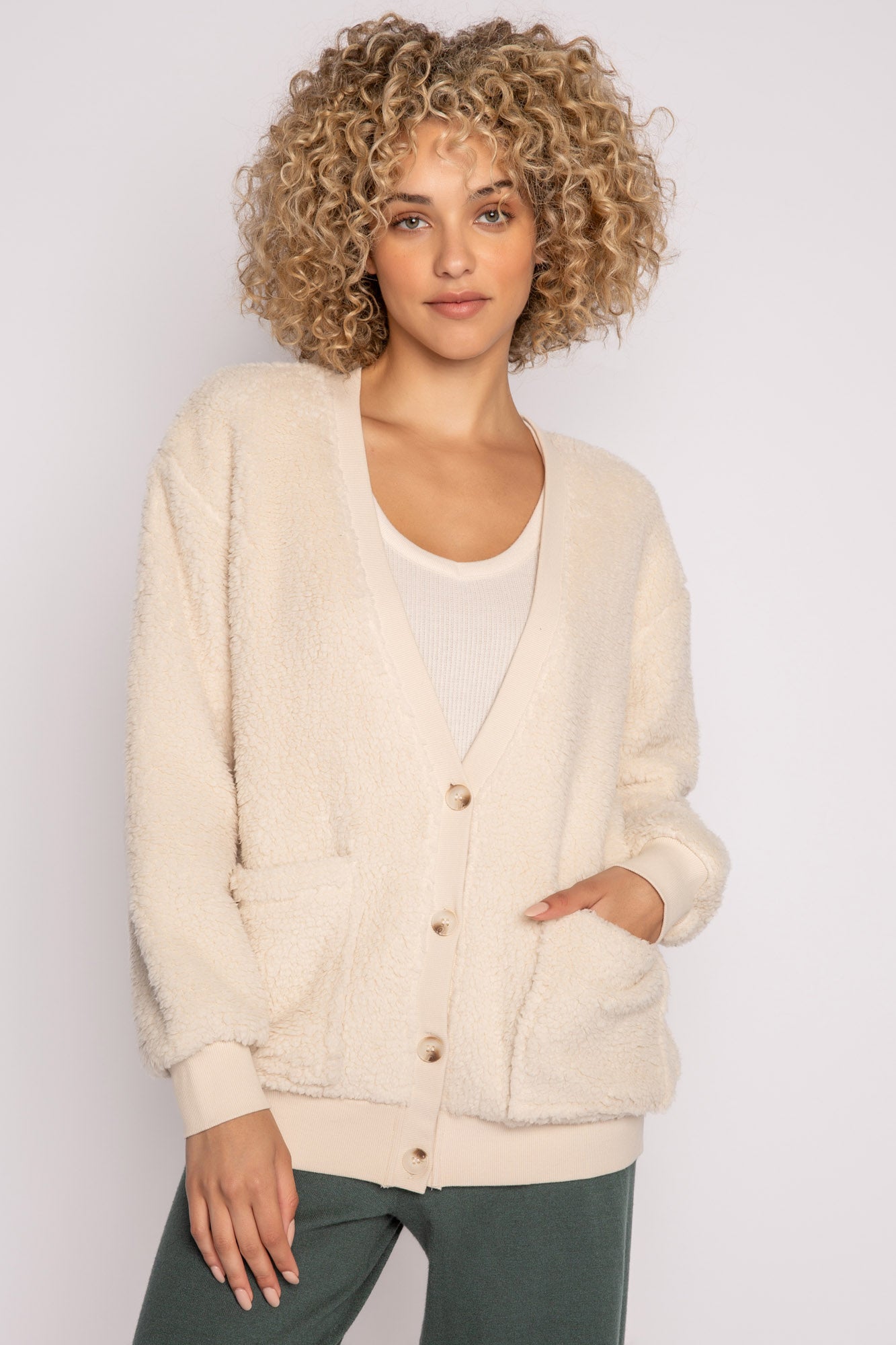 Natural Furry Cardigan With Button-Front – P.J. Salvage