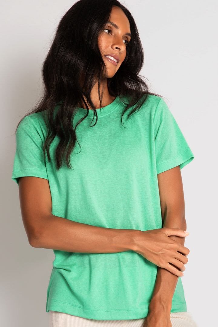 Green racer-back tank top in cotton-modal jersey. Women's relaxed fit basic tank. (7374171734116)