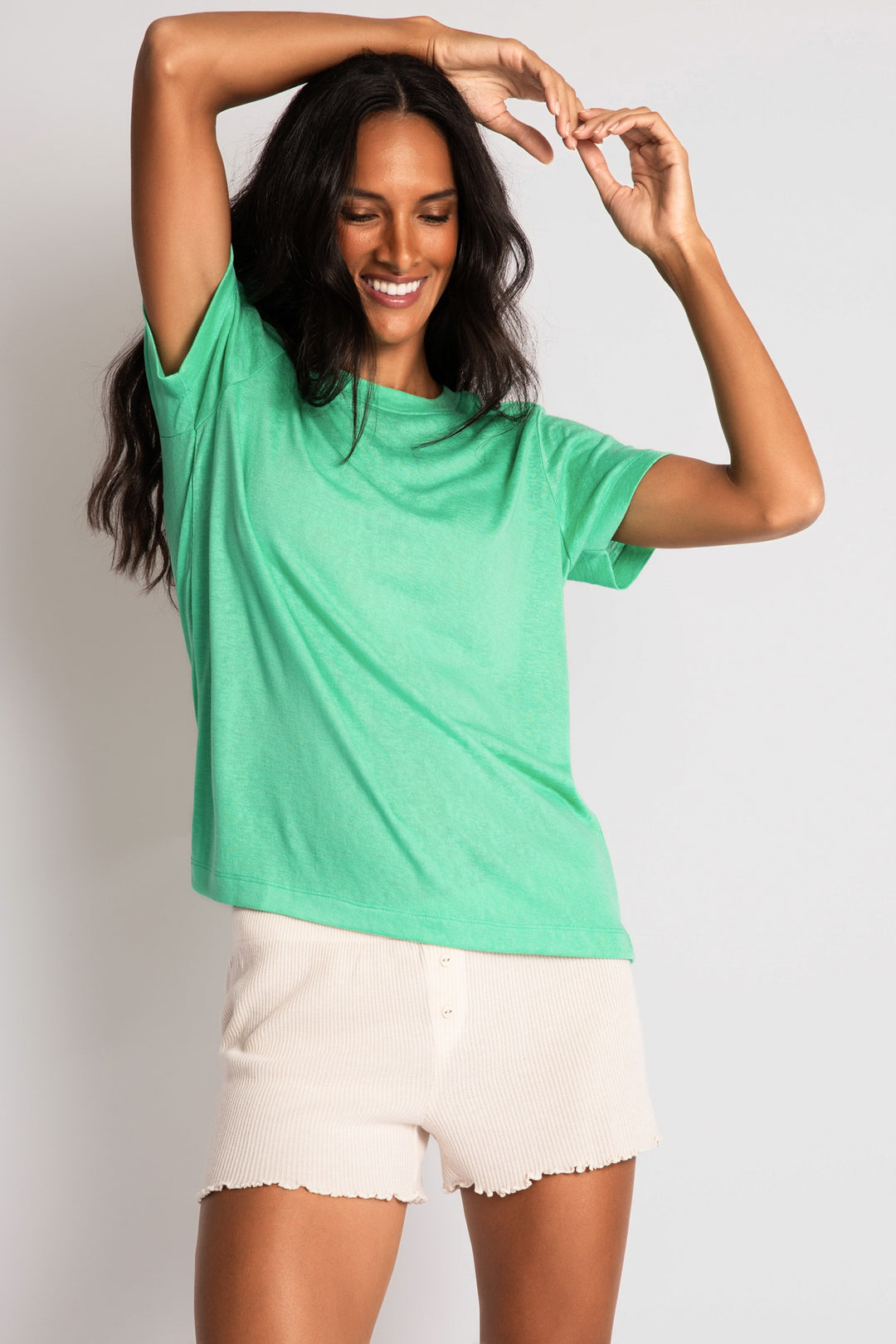 Green racer-back tank top in cotton-modal jersey. Women's relaxed fit basic tank. (7374171734116)