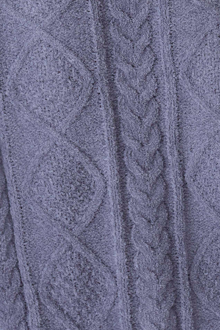 Women's cable texture cozy socks in charcoal grey. Non-skid grippers on soles.