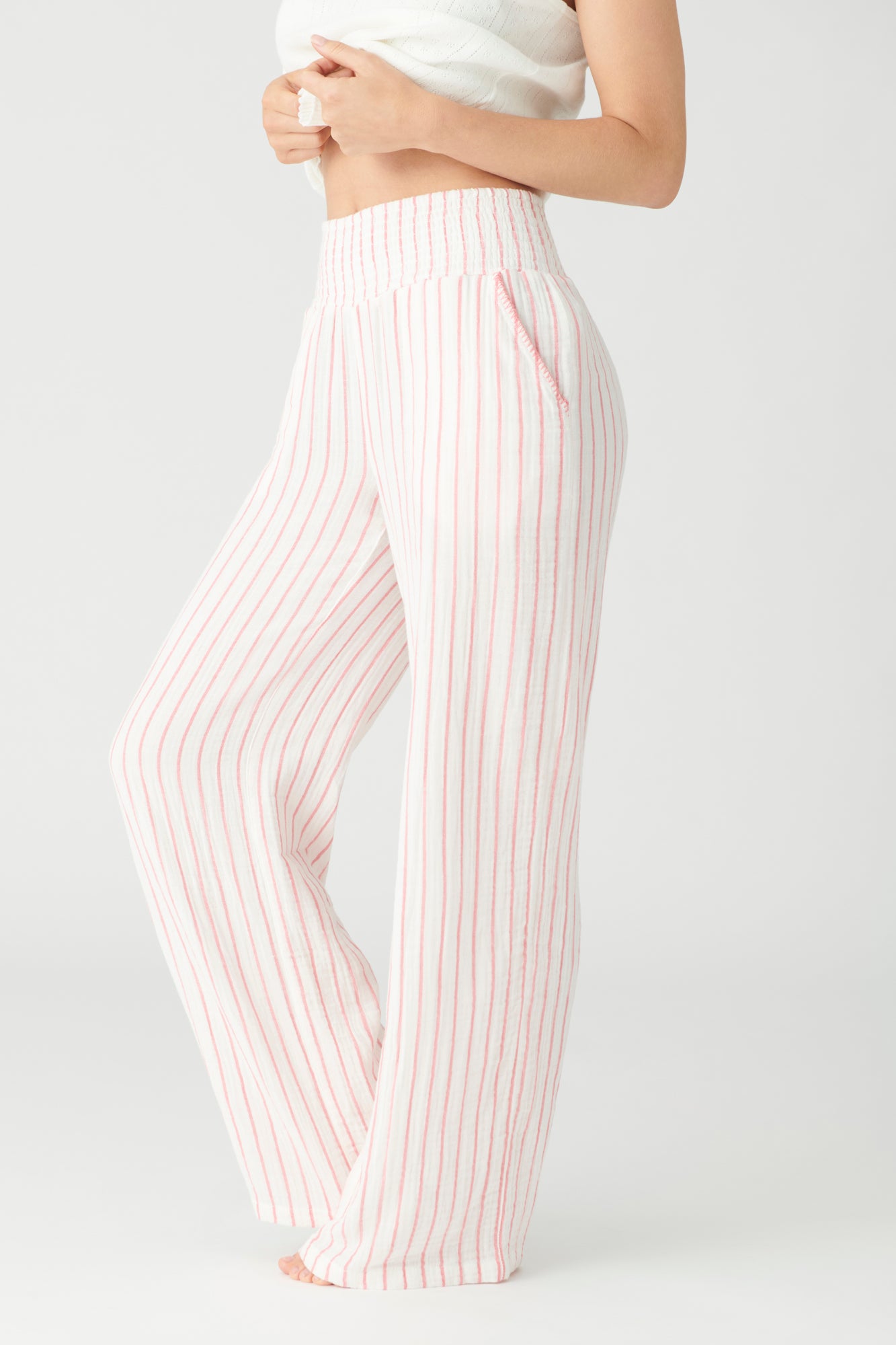Red pinstripe pants deals