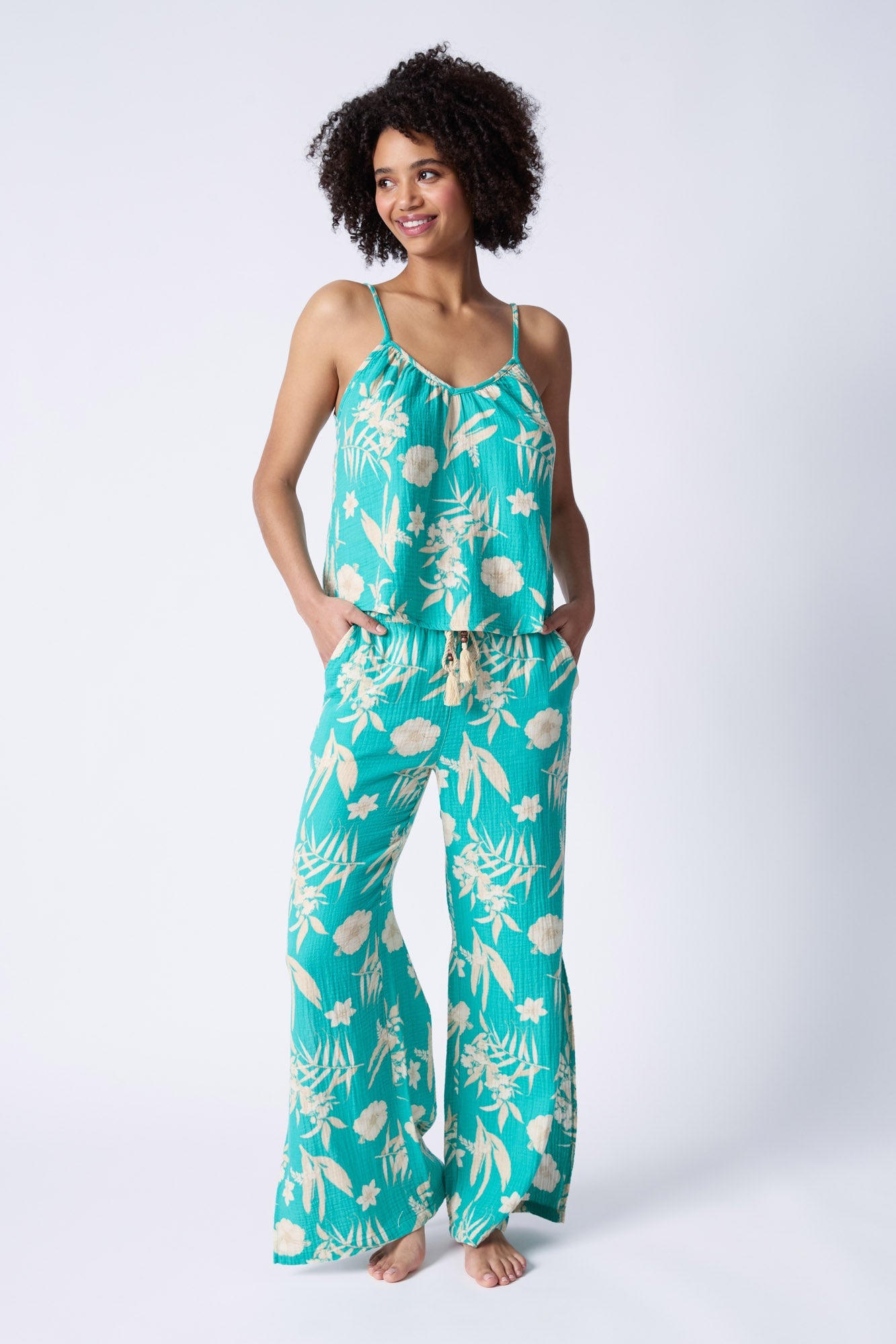 Tropical print pajama set best sale