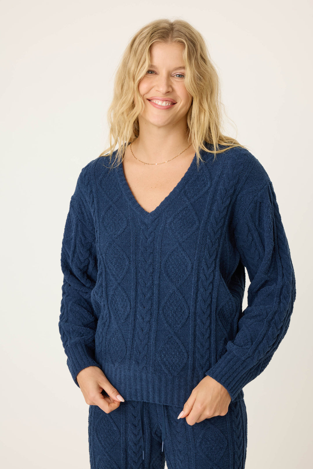 Chenille Cable Knit V-Neck Sweater - Sweaters - P.J. Salvage