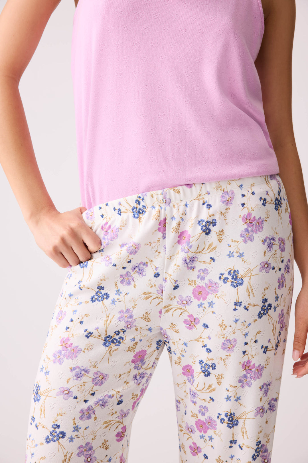 More Amour Floral Pointelle Banded Pants - Banded Pants - P.J. Salvage