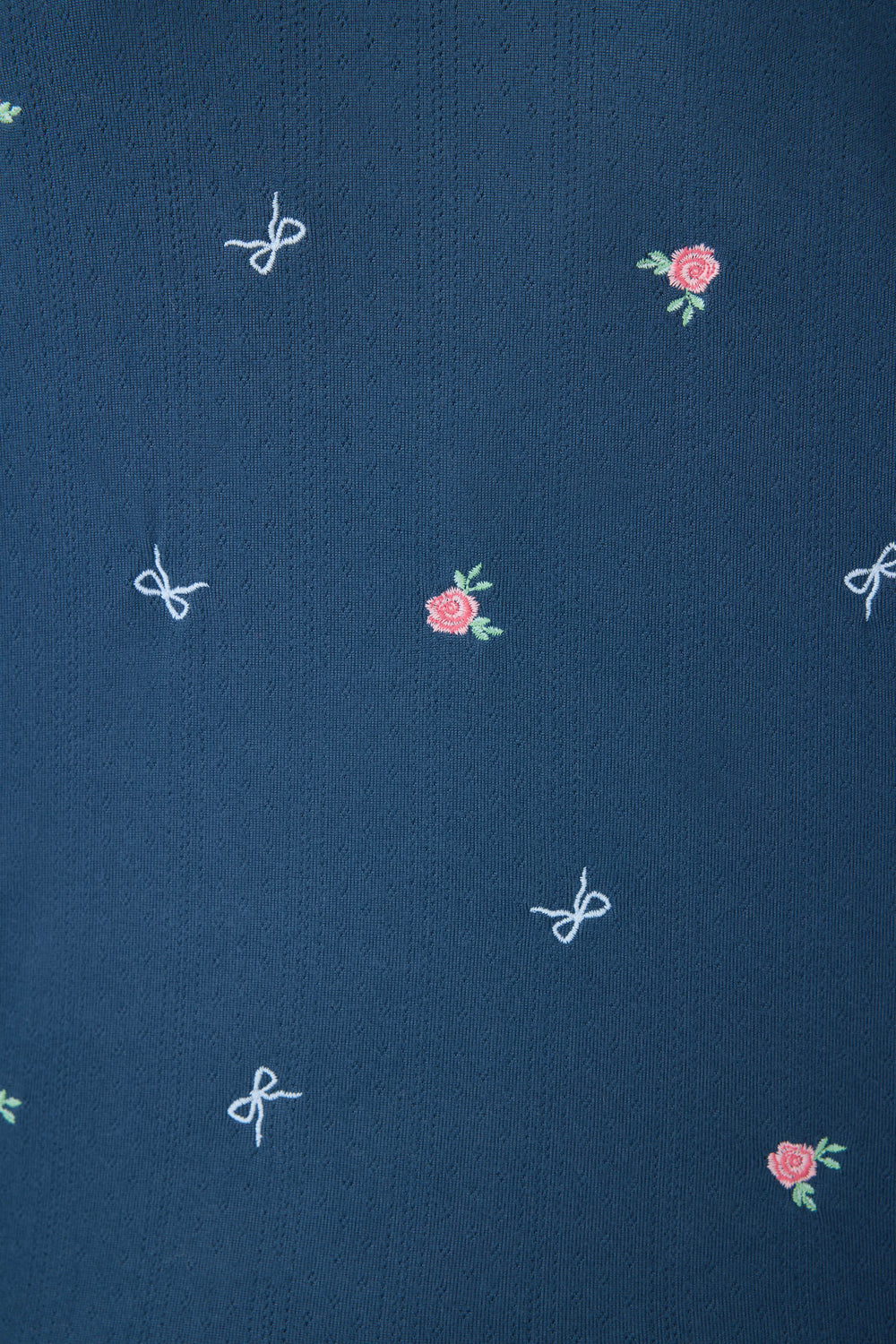 Navy blue with floral pj pant for women. Open leg pant w/side pockets & picot edging.