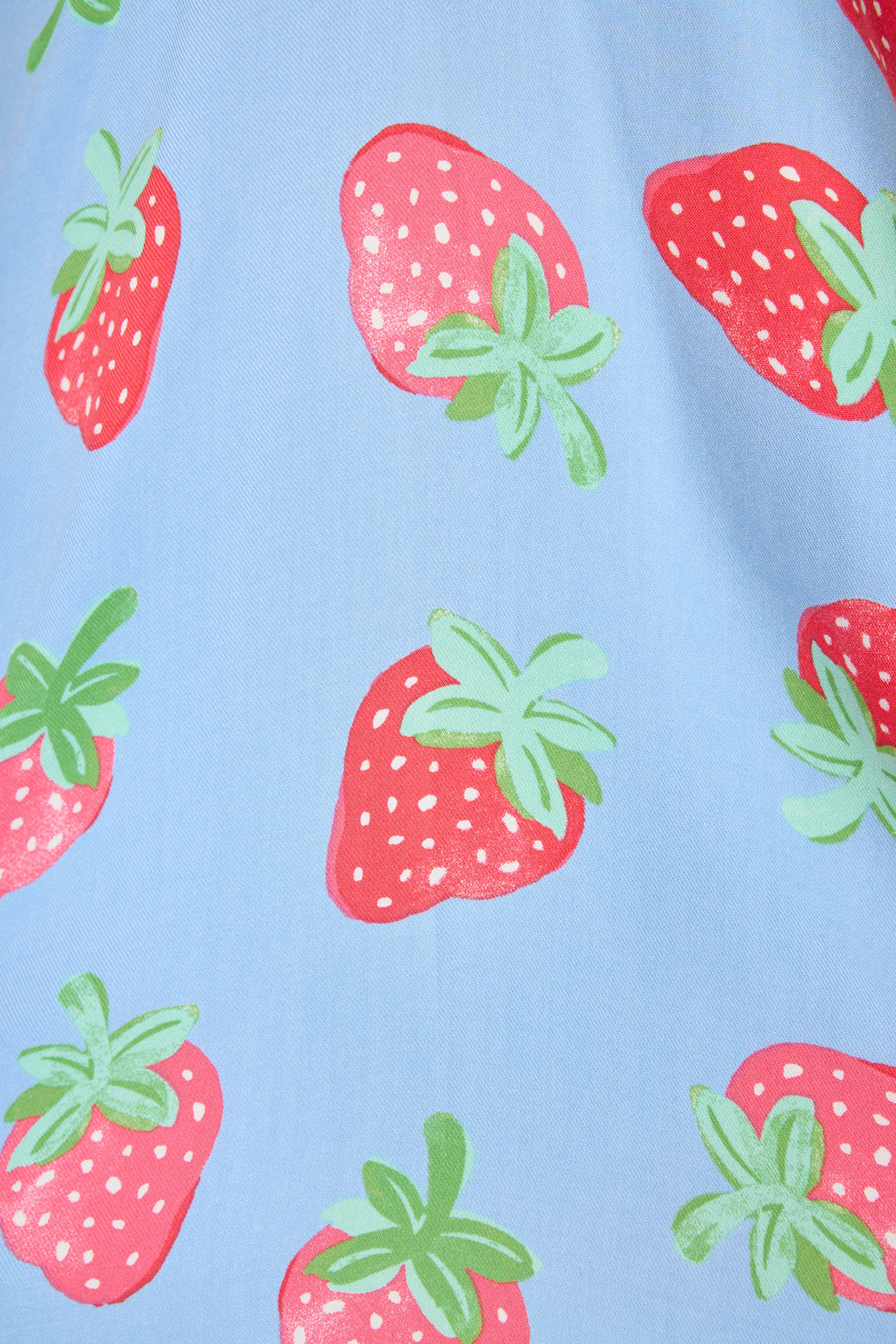 Camisole top for women in blue with strawberry print. Adjustable strap top & tie wasist short.
