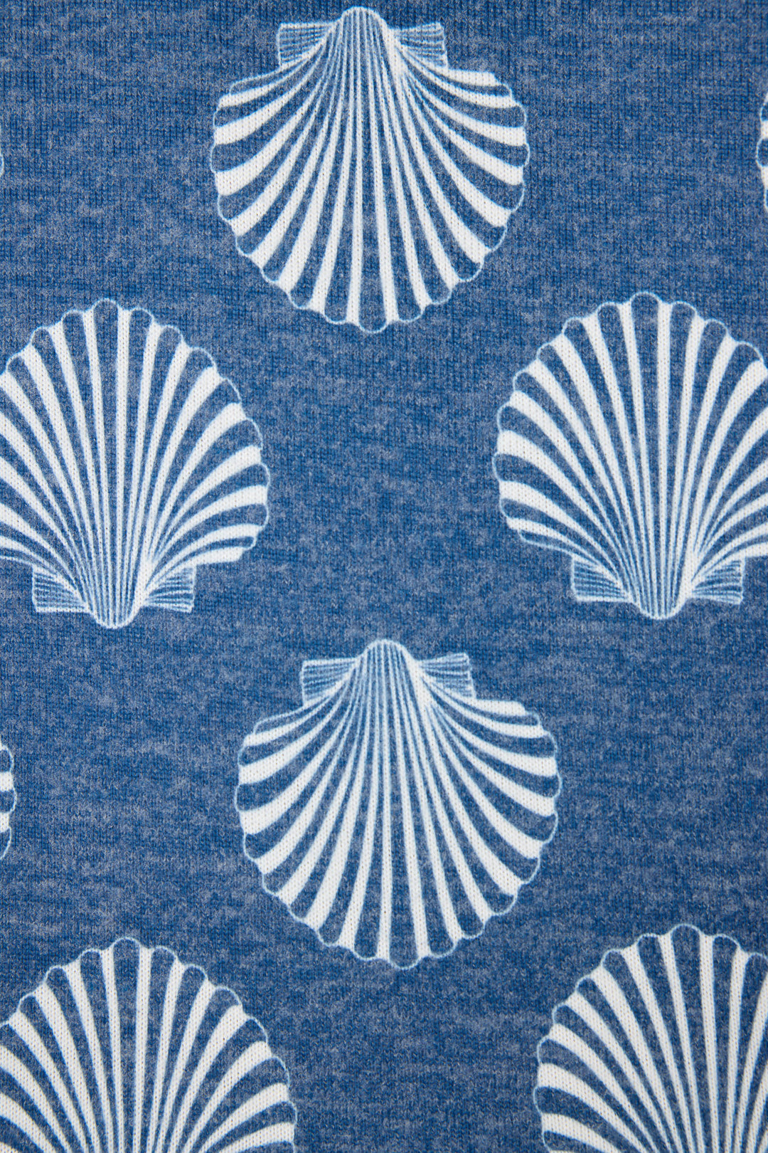 Navy shell-printed jogger pant for women. Tie waist with gold striped ankle cuffs.