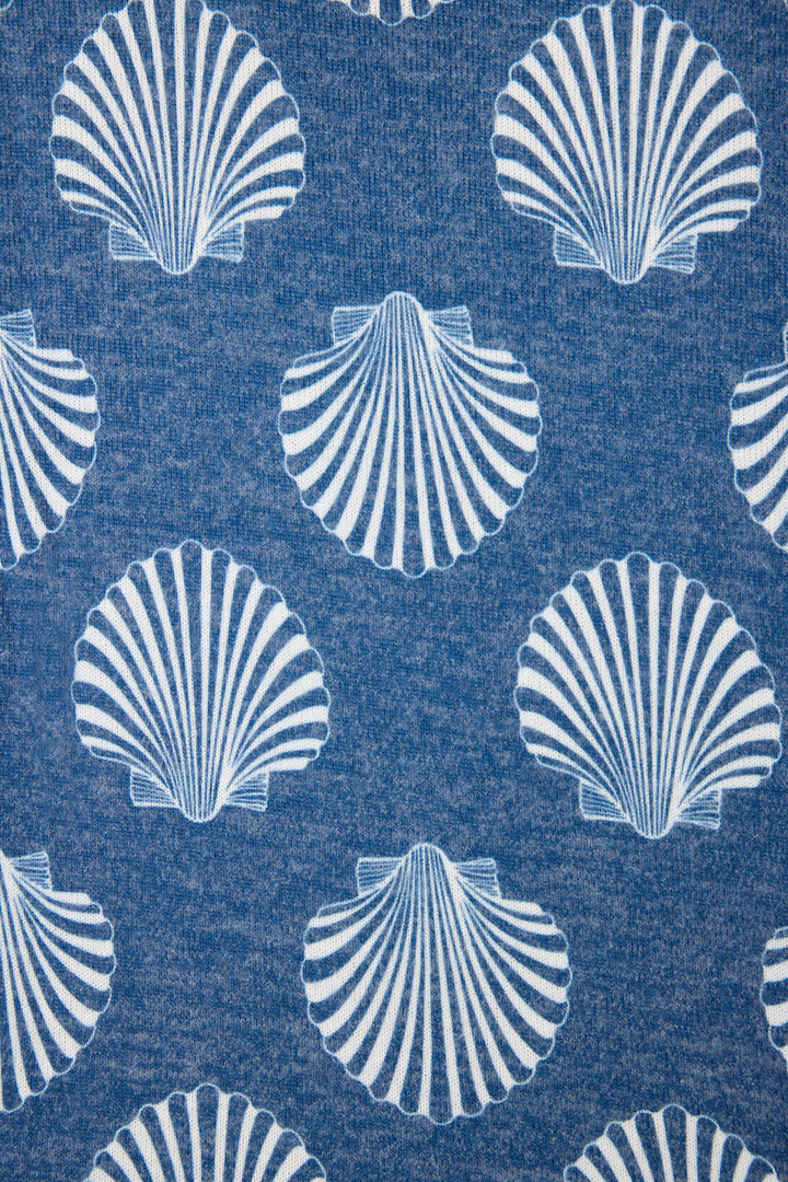 Navy shell-printed lounge short for women. Tie waist.