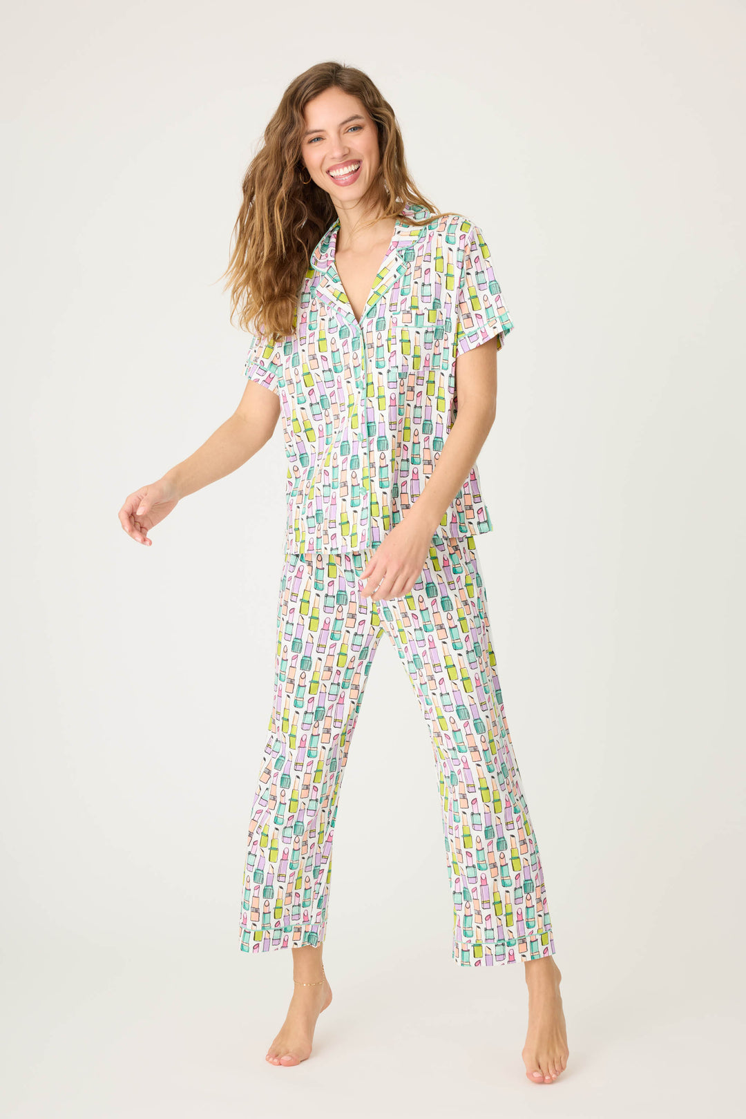 Whimsy Lipstick Cropped PJ Set - P.J. Salvage