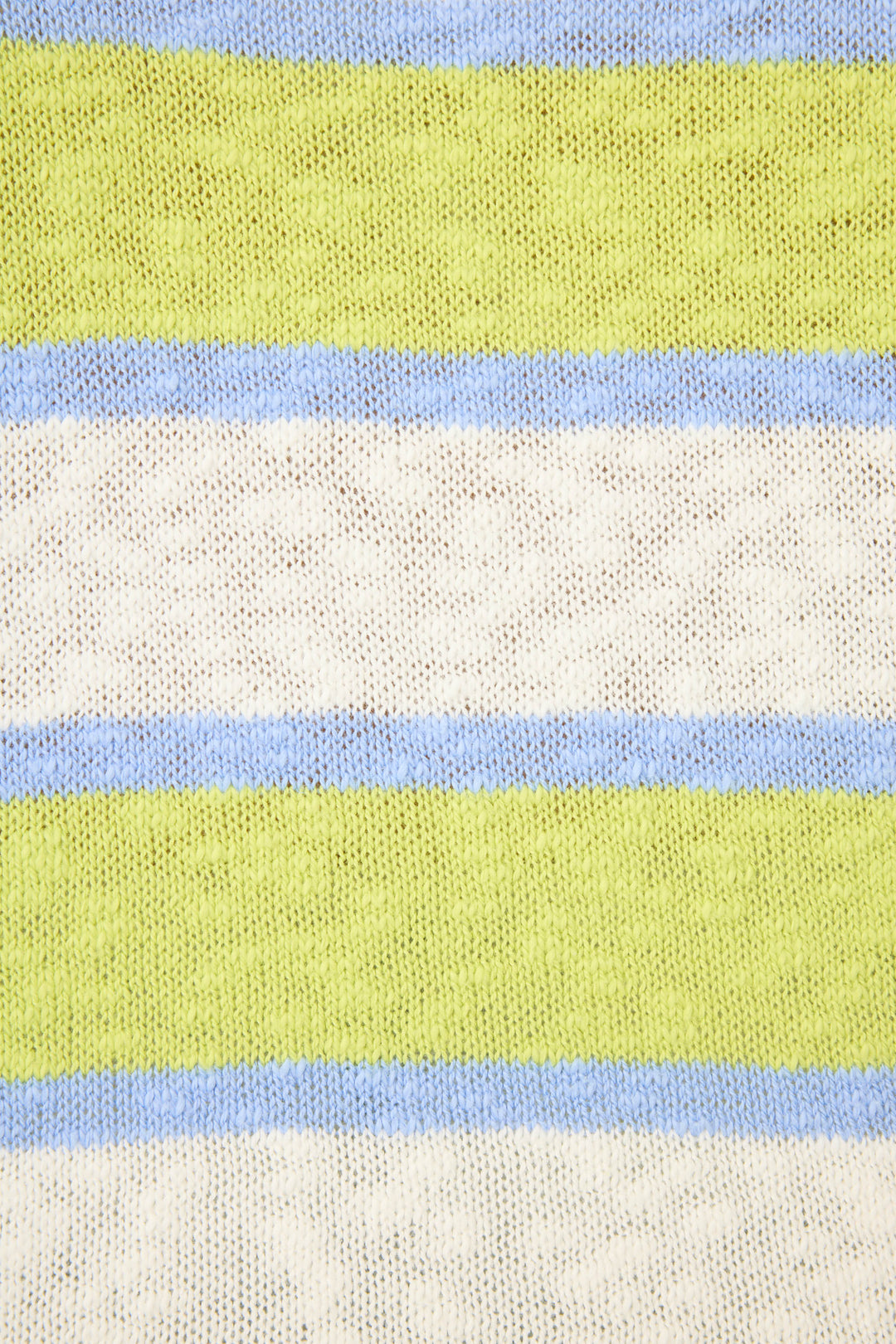 The P.J. Salvage Beautiful Life Striped Snuggle Sweater displays evenly spaced horizontal stripes in light green, white, and light blue on its textured knit fabric.