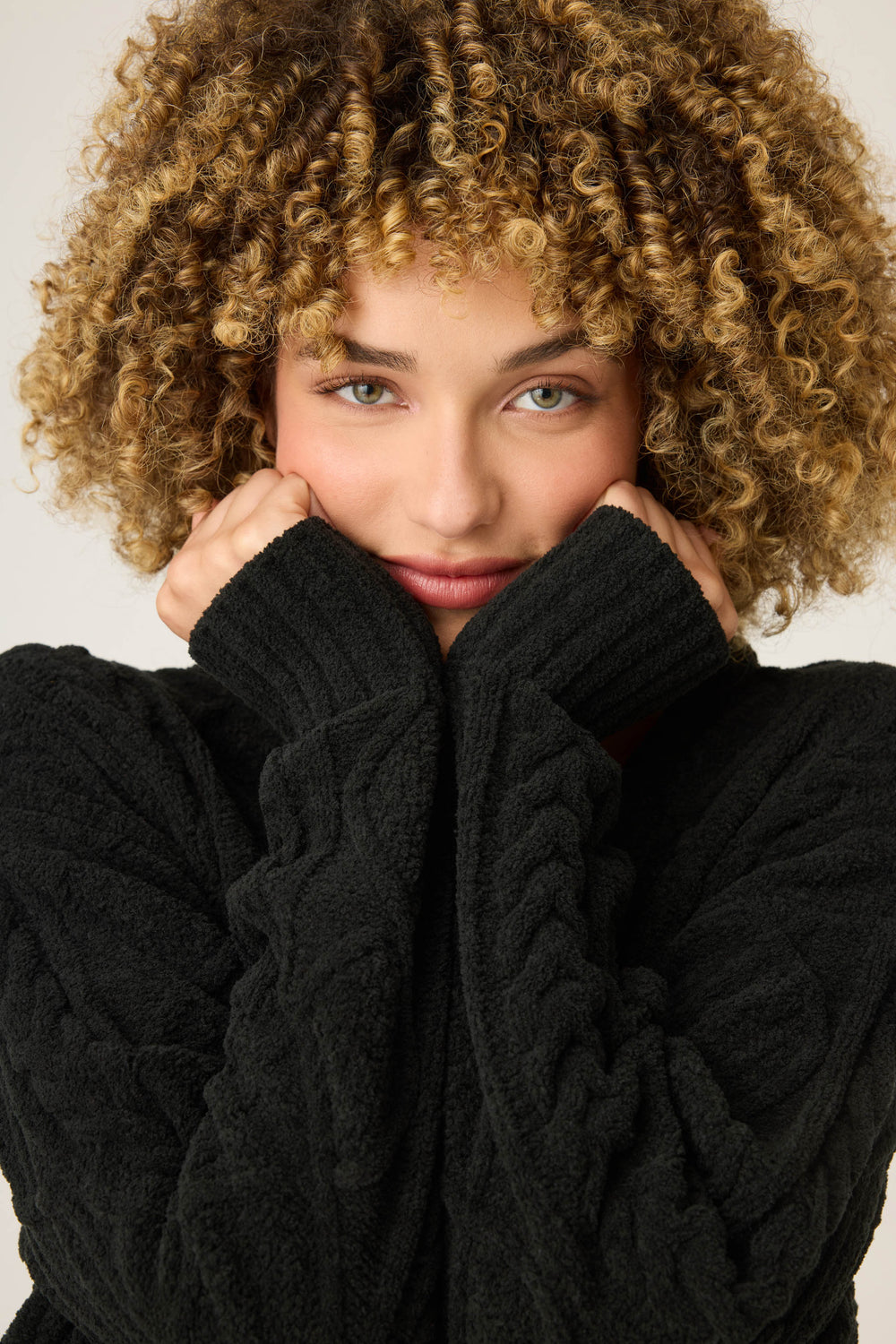 SOLID V - NECK LONG SLEEVE COZY CHENILLE CABLE KNIT -  - P.J. Salvage
