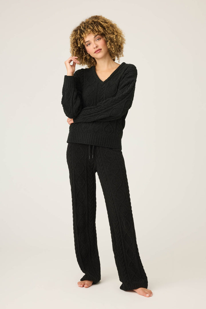 SOLID V - NECK LONG SLEEVE COZY CHENILLE CABLE KNIT -  - P.J. Salvage