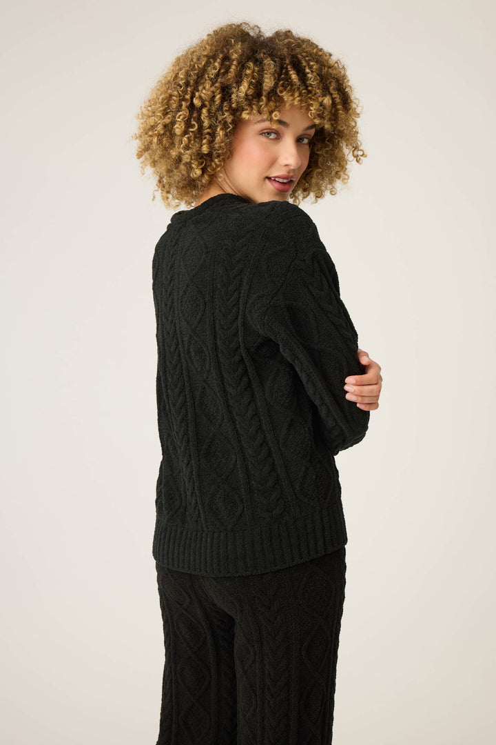 SOLID V - NECK LONG SLEEVE COZY CHENILLE CABLE KNIT -  - P.J. Salvage