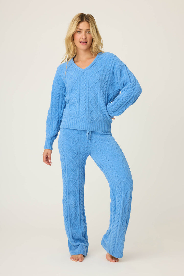 SOLID V - NECK LONG SLEEVE COZY CHENILLE CABLE KNIT -  - P.J. Salvage