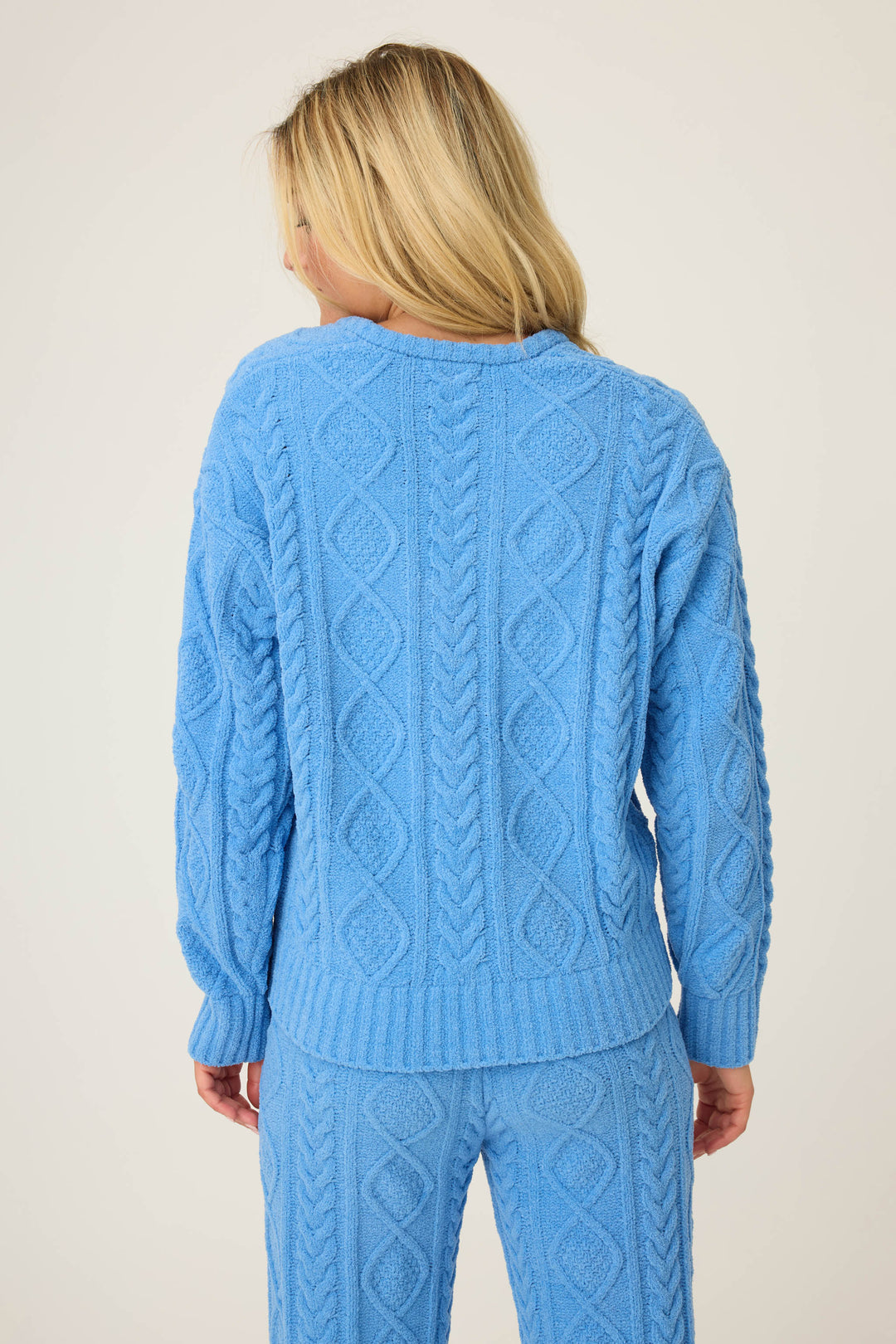 SOLID V - NECK LONG SLEEVE COZY CHENILLE CABLE KNIT -  - P.J. Salvage