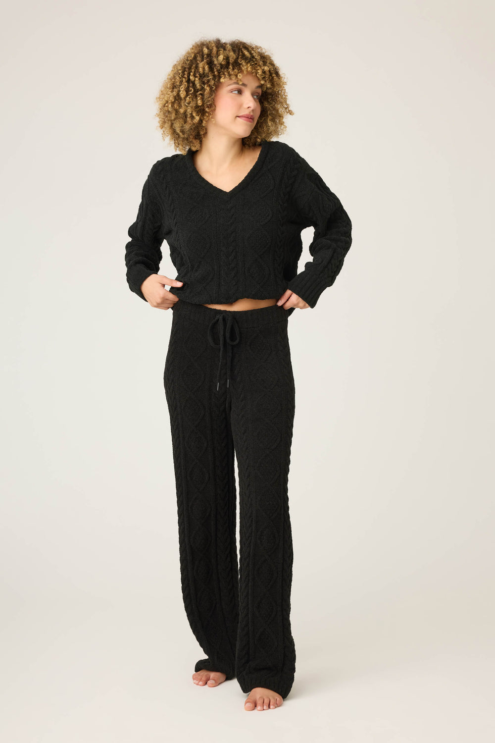 SOLID OPEN LEG PANT COZY CHENILLE CABLE KNIT -  - P.J. Salvage