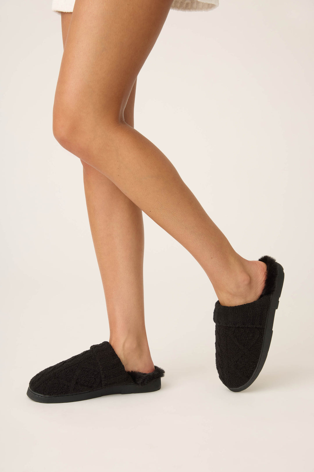 Chenille Cable Knit Black Slippers - Slippers - P.J. Salvage