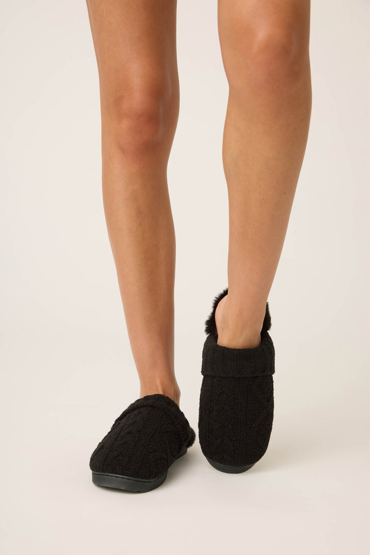 Chenille Cable Knit Black Slippers - Slippers - P.J. Salvage