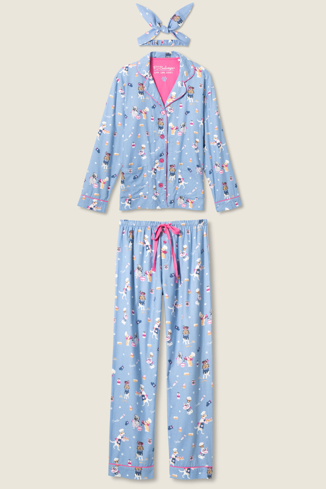 Baked Woof Love Dog Print Flannel PJ Set - 3-Piece Set - P.J. Salvage