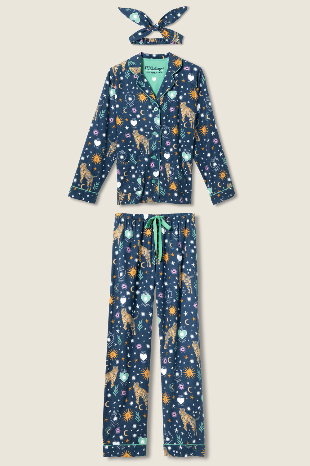 Wild At Heart Tiger Print Flannel PJ Set - 3-Piece Set - P.J. Salvage