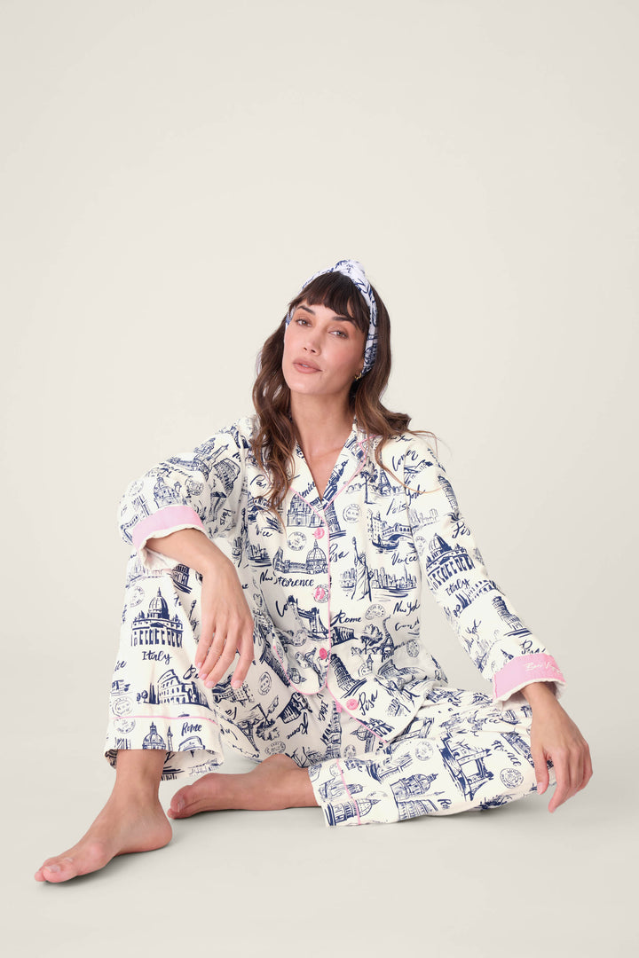 Bon Voyage Travel Print Flannel PJ Set - 3-Piece Set - P.J. Salvage