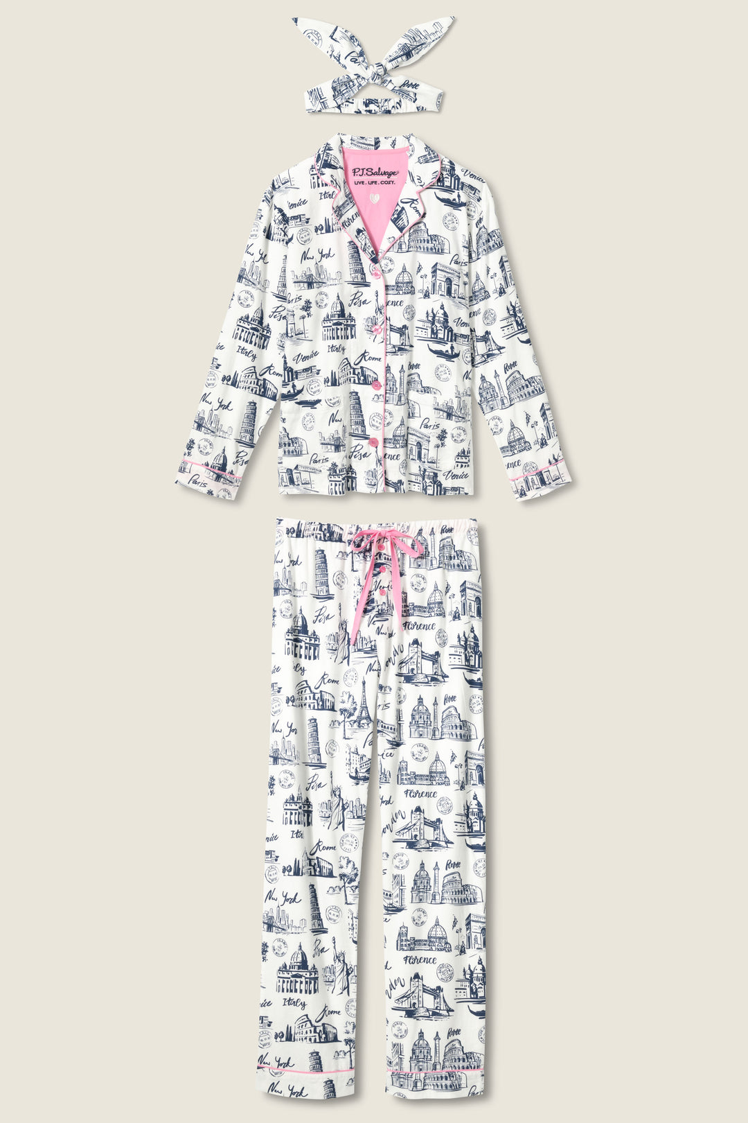 Bon Voyage Travel Print Flannel PJ Set - 3-Piece Set - P.J. Salvage