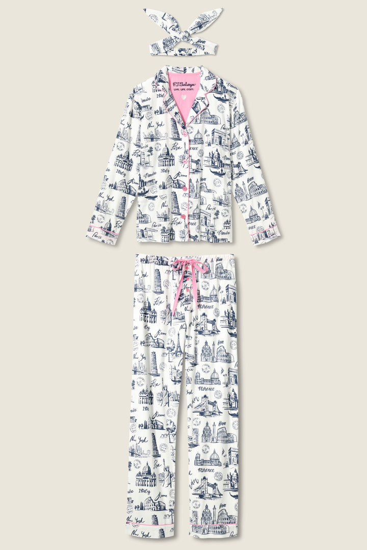 Bon Voyage Travel Print Flannel PJ Set - 3-Piece Set - P.J. Salvage