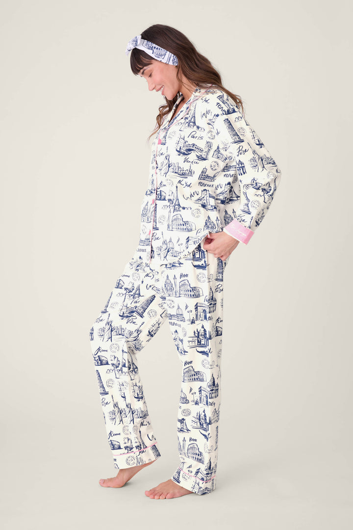 Bon Voyage Travel Print Flannel PJ Set - 3-Piece Set - P.J. Salvage