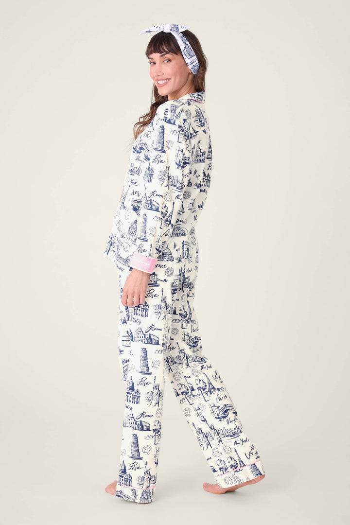 Bon Voyage Travel Print Flannel PJ Set - 3-Piece Set - P.J. Salvage