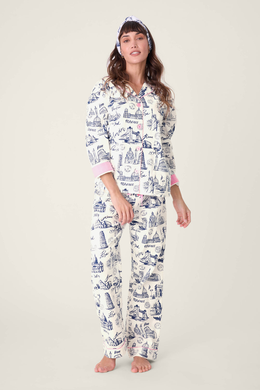 Bon Voyage Travel Print Flannel PJ Set - 3-Piece Set - P.J. Salvage