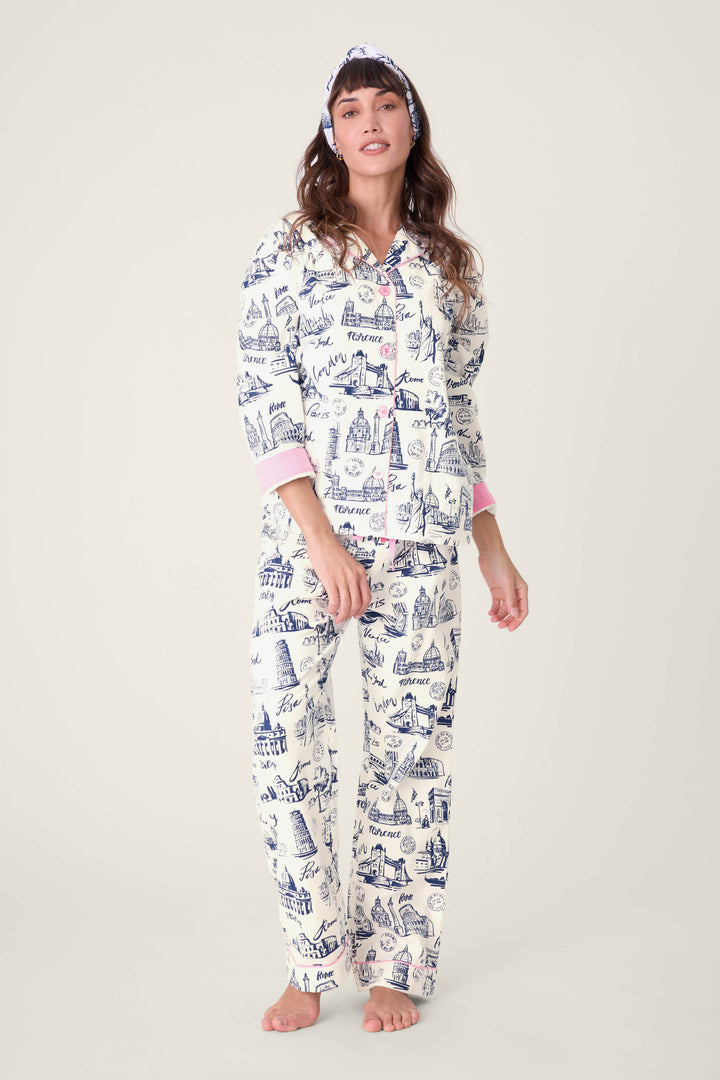 Bon Voyage Travel Print Flannel PJ Set - 3-Piece Set - P.J. Salvage