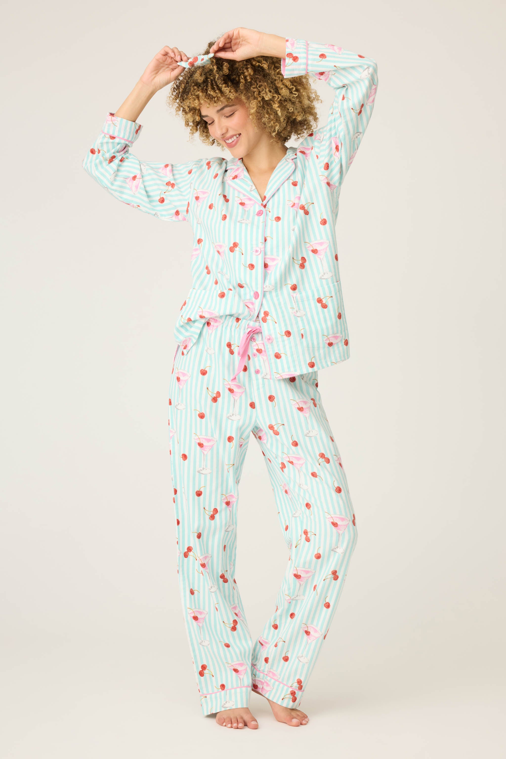 Ma Cherie Cherry Print 3-Piece Flannel PJ Set