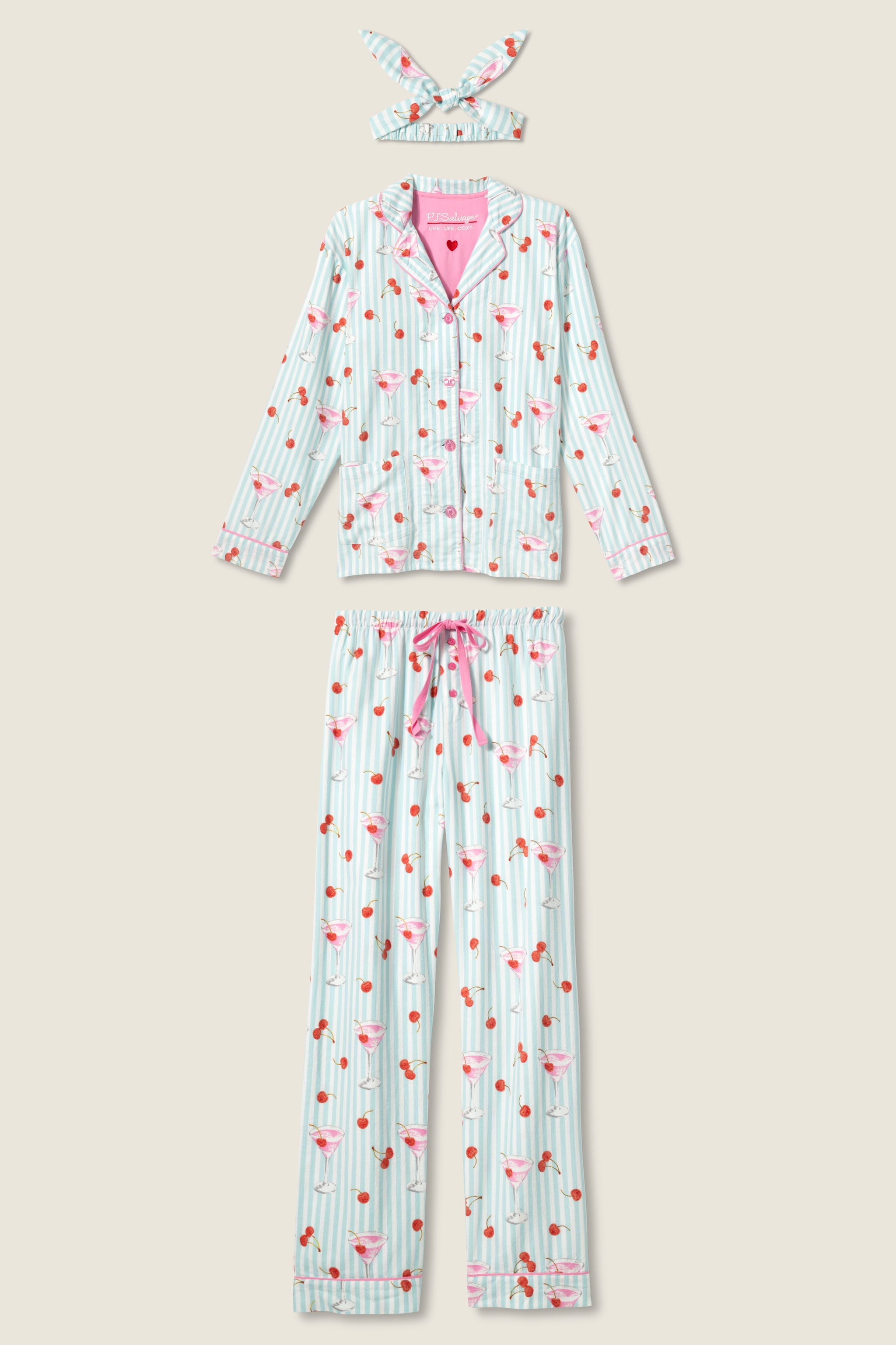 Ma Cherie Cherry Print 3-Piece Flannel PJ Set | P.J. Salvage