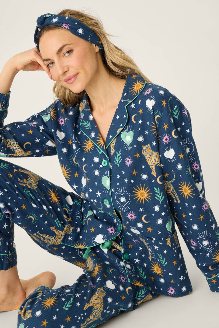 Wild At Heart Tiger Print Flannel PJ Set - 3-Piece Set - P.J. Salvage