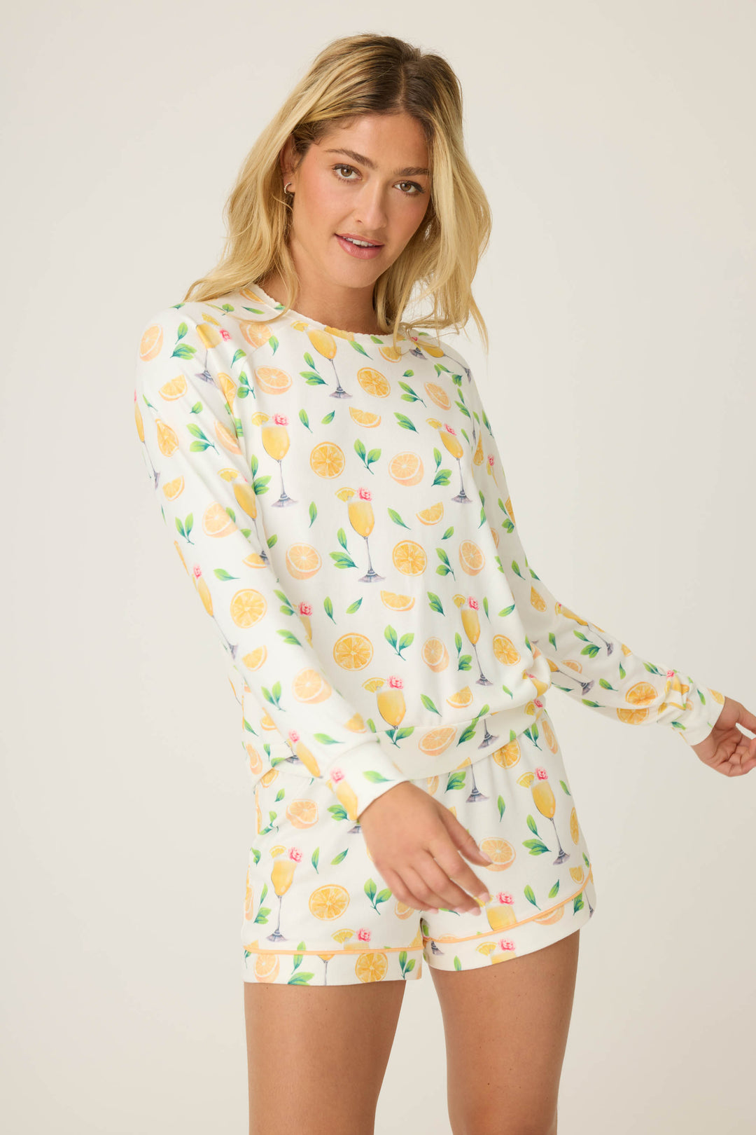 Mimosa Me Drink Print Long Sleeve Top
