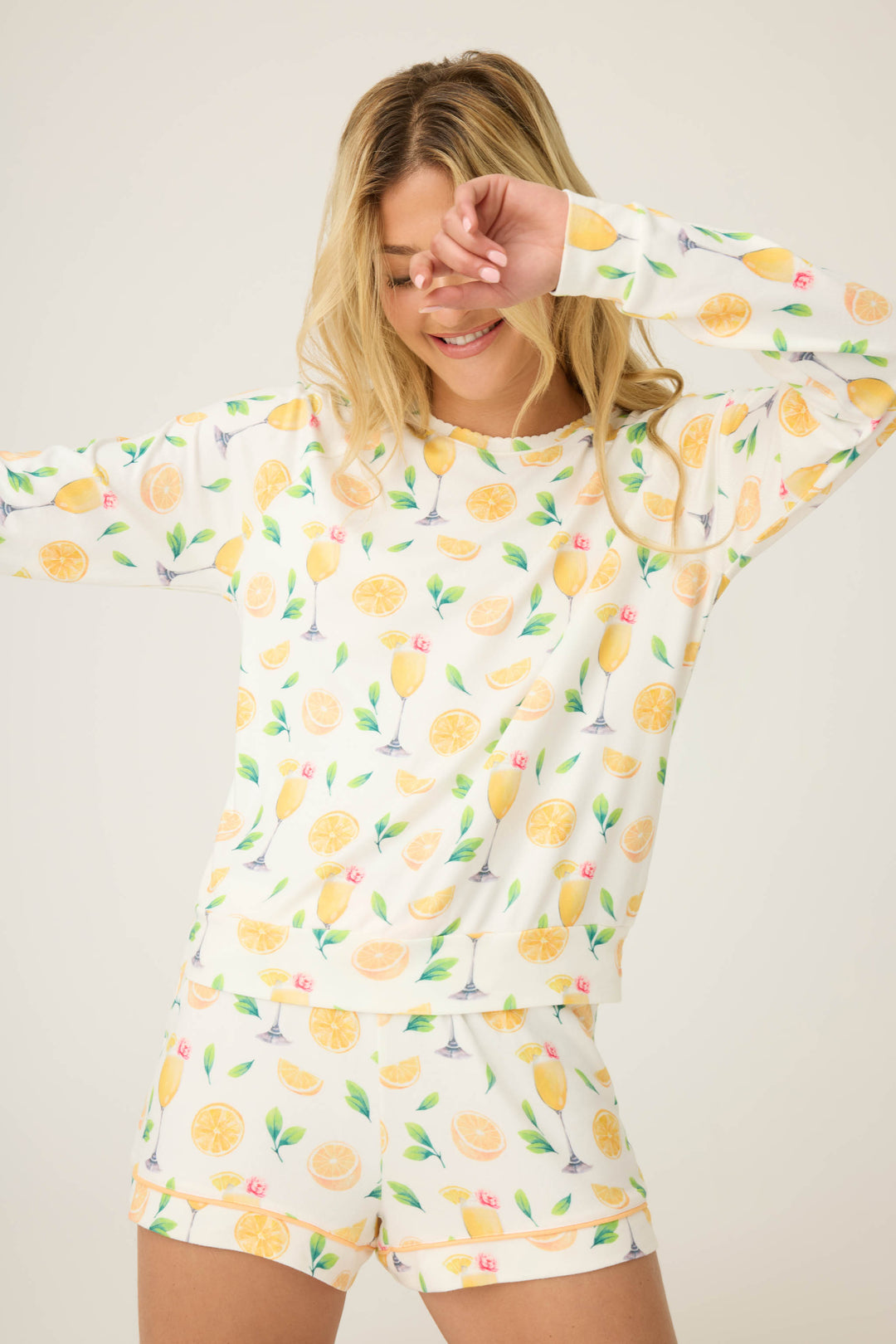 Mimosa Me Drink Print Long Sleeve Top