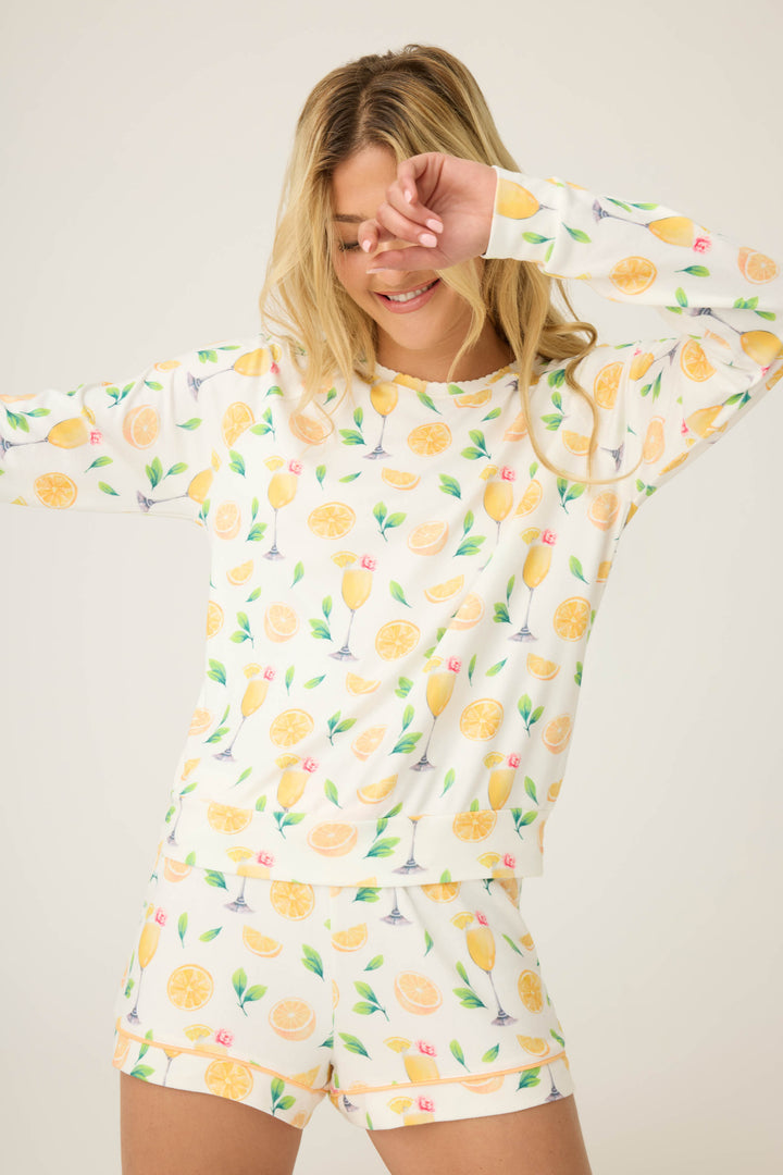 Mimosa Me Drink Print Long Sleeve Top