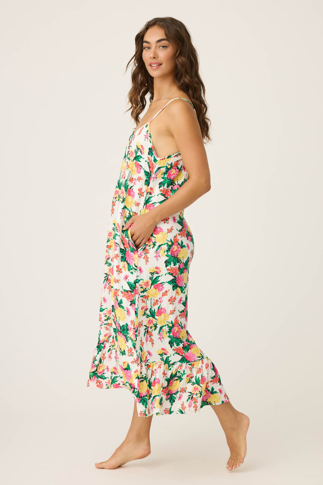 PQ Swim Women's Floral Midi Dress Swim Cover Up - White