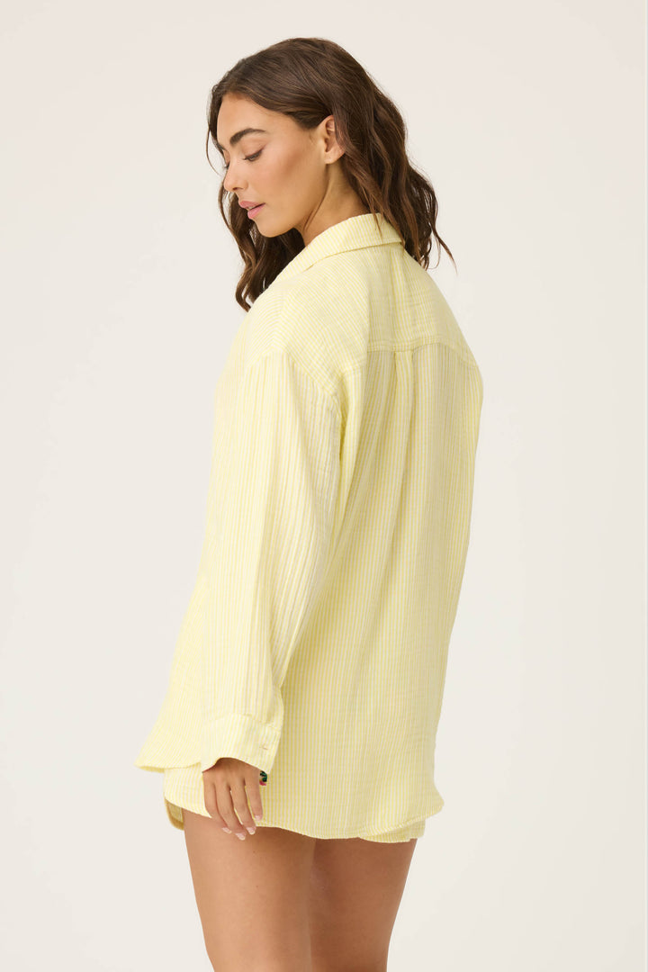 PJS x PQ Swim Yellow Stripe Gauze Long Sleeve Coverup - Long Sleeve Tops - P.J. Salvage