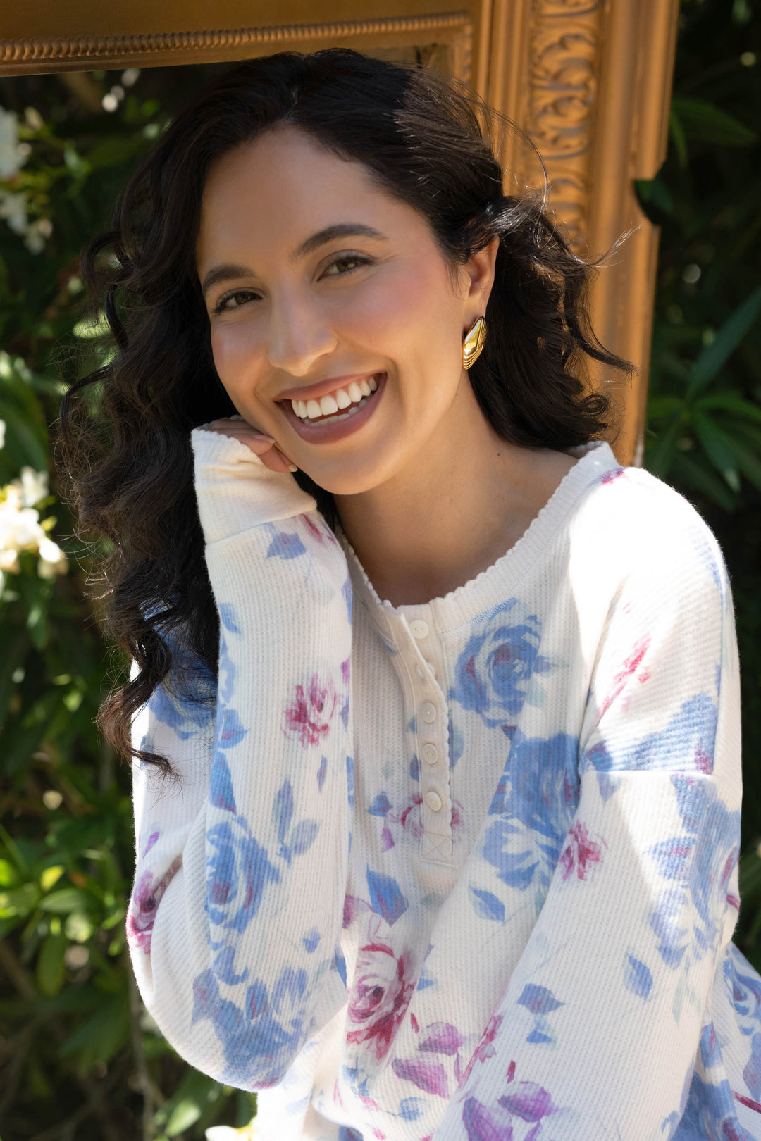 FLORAL HENLEY LONG SLEEVE RODEO ROSE -  - P.J. Salvage